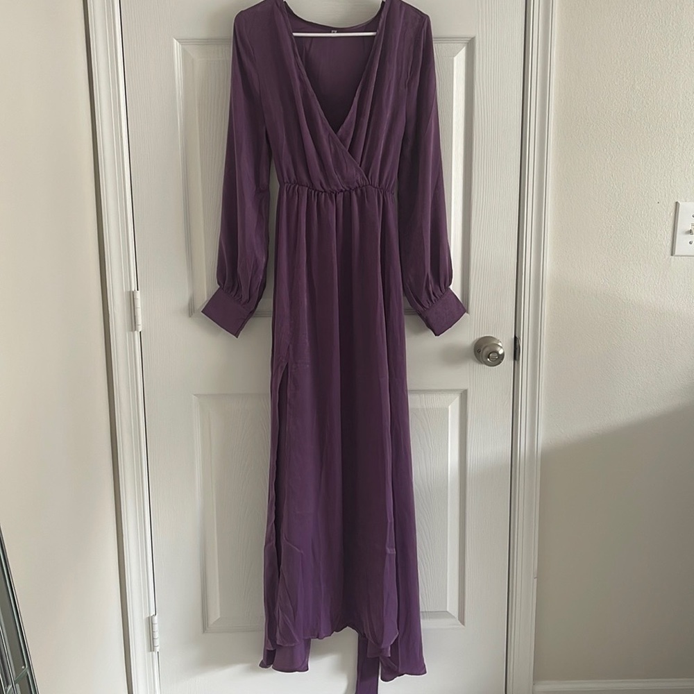 Purple Satin Maxi with Sexy Split